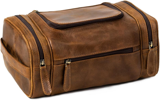 ELIZO Leather Toiletry Bag For Men Women Dopp Kit Mens Toiletry Bag (PREMIUM LEATHER) Travel Toiletry Bag for Traveling Large TSA Approved Cosmetic Travel Bag for Toiletries Shaving Bag - Antique